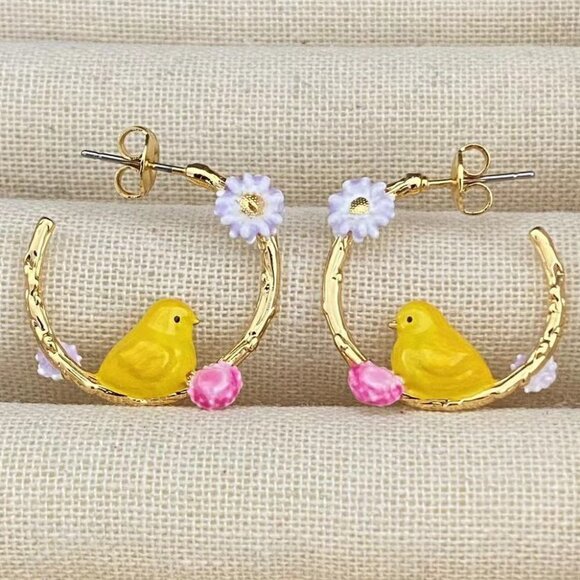 LES NEREIDES Anthropologie CHICK AND WHITE ASTER POST HOOP EARRINGS - Picture 1 of 1